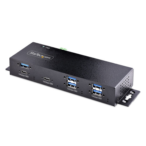 StarTech.com 7-Port Industrial USB 10Gbps Hub with Power Adapter, Metal, Mountable, 5x USB-A and 2x USB-C Downstream Ports, ESD Protection, Powered USB Hub, TAA
