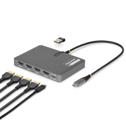 StarTech.com USB-C to Quad-Monitor Workstation Adapter, 4K 60Hz HDMI, 140W PD Passthrough for Laptop Charging, USB Port for Wireless Keyboard / Mouse, TAA
