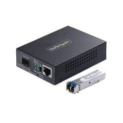 StarTech.com Gigabit Ethernet Copper-to-Fiber Media Converter, SM LC, 20km, 10/100/1000 Mbps, RJ45 to LC, Full Metal, 9K Jumbo Frames, TAA Compliant