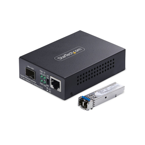 StarTech.com Gigabit Ethernet Copper-to-Fiber Media Converter, SM LC, 20km, 10/100/1000 Mbps, RJ45 to LC, Full Metal, 9K Jumbo Frames, TAA Compliant