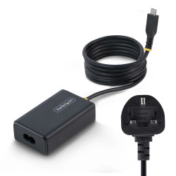 StarTech.com 65W USB-C Laptop Charger, 1.5m Tethered USB-C Cable, Power Adapter Brick for Dell, XPS, HP ProBook, MacBook Pro, Microsoft Surface Pro