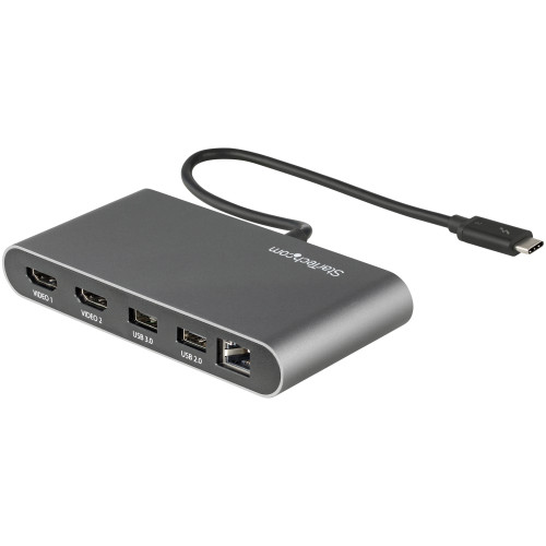 StarTech.com Dual-Monitor Thunderbolt Mini Dock, 4K 60Hz HDMI, Driverless Hub for Windows & Mac, Gigabit Ethernet, 1 x USB 5Gbps & 1x USB 2.0, 11in (28cm) Cable