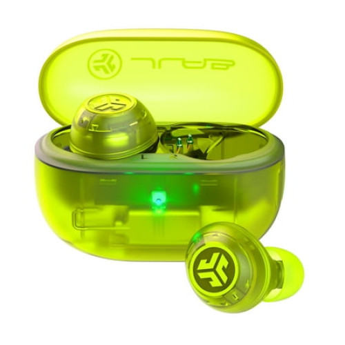 JLab Go Pop Active Noise Cancelling Bluetooth Earbuds  Charging Case  Transparent Neon Green