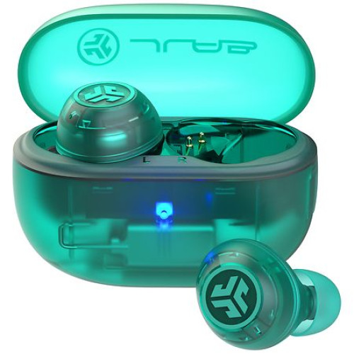 JLab Go Pop Active Noise Cancelling Bluetooth Earbuds  Charging Case  Transparent Teal