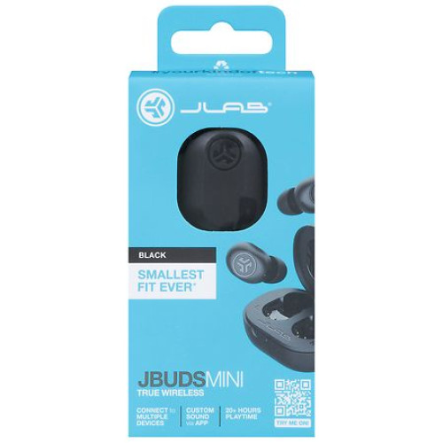 JLab JBuds Mini True Wireless Bluetooth Earbuds - Black: Built-In Mic, USB-C, Silicone Cushions, Water-Resistant