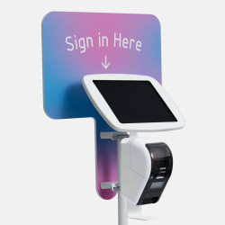 Bouncepad Floorstanding with Brother Printer Mount and Branding Board (inc USB Cable) | Covered Front Camera and Home Button | White | Apple iPad Pro 7th Gen 13-inch (2024)