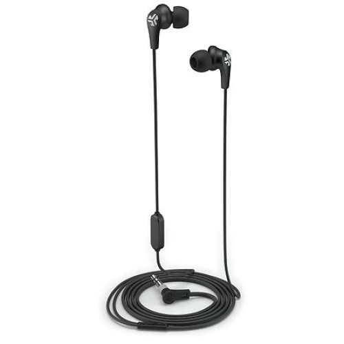 JLab Wired JBuds Pro with Universal Mic 3.5 mm TRRS Right-Angled - Black: Silicone Ear Cushion, Lightweight Design