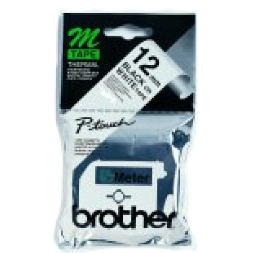 Brother Labelling Tape - 12mm, Black/White, Blister label-making tape M